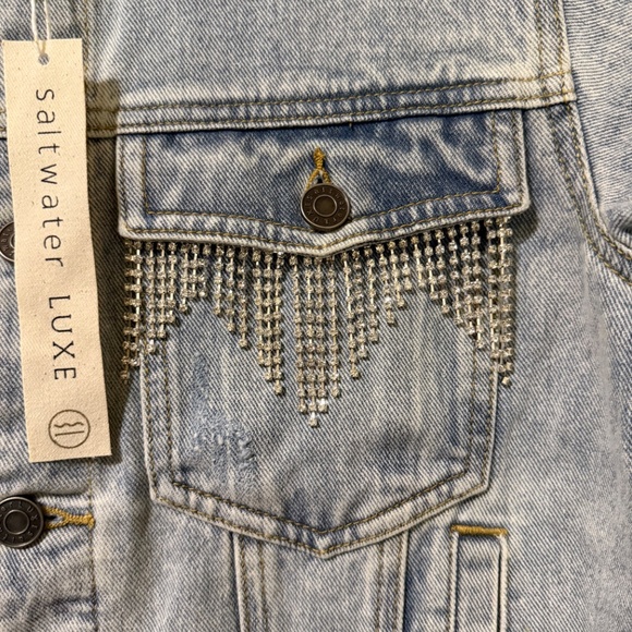 Saltwater Luxe Denim Jacket with Rhinestone Accents *NWT* - Picture 4 of 5
